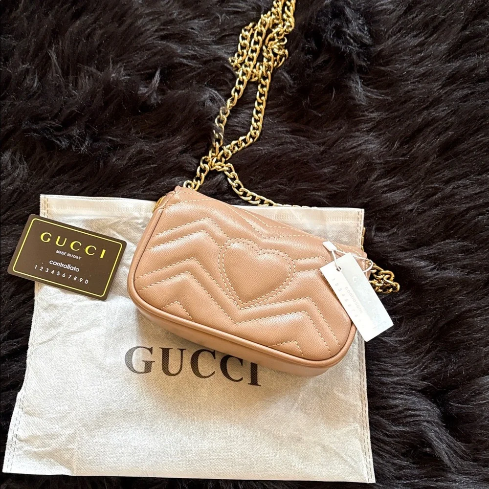 Gucci Marmont Beige Leather Mini Chain Crossbody - Picture 4 of 7